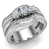 1.20 Ct Past Present Future Diamond Wedding Ring Set 14K Gold-F,VS - White Gold