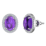 4.34 ct tw Amethyst & Diamond Cabochon Stud Earring In 14k Gold-G,I1 - White Gold