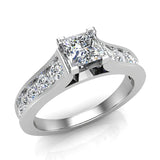 Princess Cut Diamond Engagement Ring Riviera Shank 1.07 ctw 14K Gold-H,SI - White Gold
