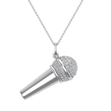 Music Voice Microphone Diamond Charm Necklace 14K Gold 0.82 ct tw-G,SI - White Gold