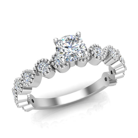 Milgrain Engagement Ring Round Brilliant Diamond 14K Gold 0.75-ct SI - White Gold