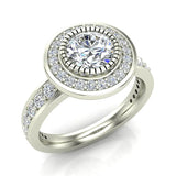 1.55 Ct Vintage Inspired Closed Set Solitaire Diamond Engagement Ring 14K Gold-G,SI - White Gold