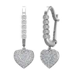 Heart Diamond Dangle Earrings Dainty Drop Style White Gold
