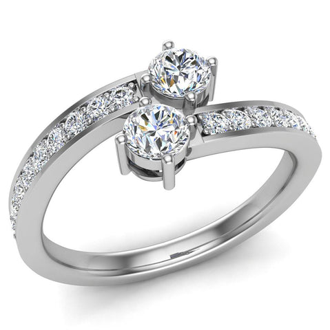 14K Gold Ring Diamond Engagement Ring for Women 2-Stone Glitz Design (G,SI) - White Gold