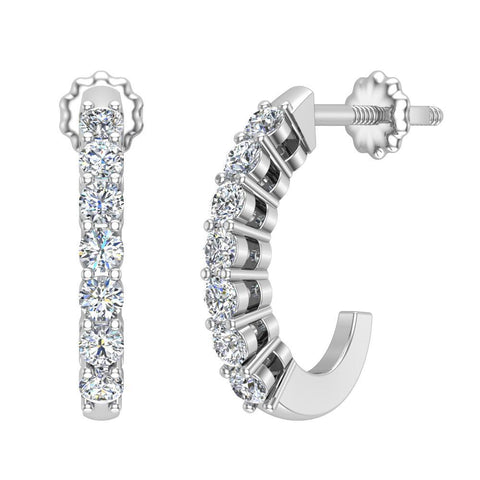 14K Gold Diamond Huggie Earrings For Women-G, SI - White Gold