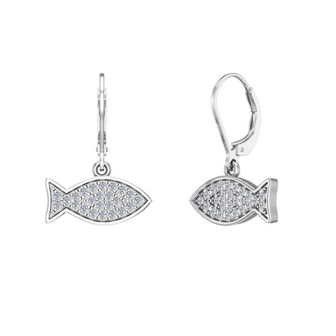 14k Fish 0.68 cttw Pave Set Diamond Stud Earring-I,I1 - White Gold