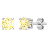 Citrine Gemstone Stud Earrings 14K Gold Round Cut - White Gold