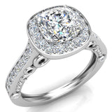 Round Brilliant Cushion Halo Diamond Engagement Ring 14K 1.15 ct-F,VS - White Gold