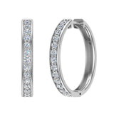 14K Hoop Earrings 26mm Diamond Line Setting Secure Click-in Lock 1.40 ct-G,SI - White Gold
