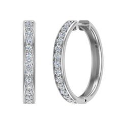14K Gold Hoop Earrings 26mm Diamond Line Setting Secure Click-in Lock-G,SI White Gold