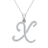 Initial Pendant X Letter Charms Diamond Necklace 18K Gold-G,VS - White Gold
