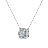 Cushion Halo Diamond Necklace 14K Gold-I,I1 - White Gold