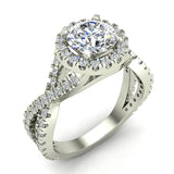 1.56 Ct Infinity Style Shank Halo Diamond Engagement Ring-18K Gold-G,VS - White Gold