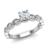 Milgrain Round Diamond Engagement Ring Luscious Marquise Design 14K Gold 0.60 ct-G,SI - White Gold