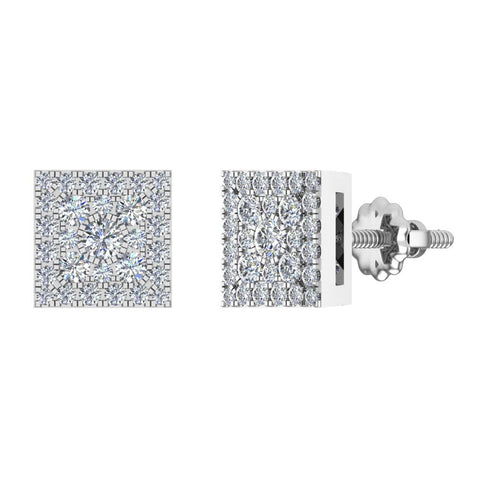 Sharp & Edgy Square Cluster Diamond Earrings 0.53 ctw 14K Gold-I,I1 - White Gold
