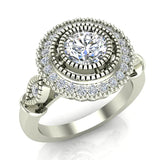 0.98 Carat Vintage Halo Solitaire Wedding Ring 14K Gold (I,I1) - White Gold