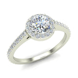 0.90 ct tw Round Brilliant Diamond Dainty Halo Engagement Ring 14K Gold (G,VS) - White Gold