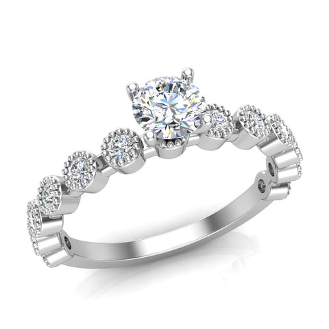 Milgrain Diamond Engagement Round Diamond Ring 14K Gold 0.70 ct-G,SI - White Gold