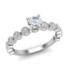 Milgrain Diamond Engagement Round Diamond Ring White Gold