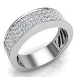 Unisex Wedding Band Three row Diamond Ring 18K Gold 1.00 cttw-G,VS - White Gold