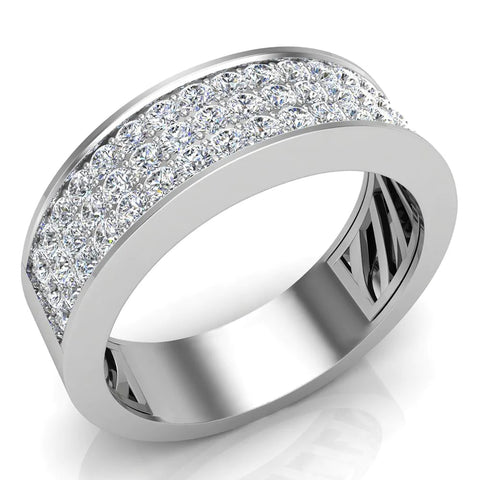 Unisex Wedding Band Three row Diamond Ring 14K Gold 1.00 cttw-G,SI - White Gold