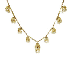 Fern Mallis Simulated Pearl Cluster Drop Necklace