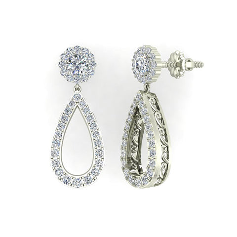 1.66 Ct Fashion Diamond Dangle Earrings Artisanal Tear Drop 14K Gold-G,SI