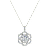 14K Gold Necklace Flower Diamond Loop Statement piece-I1 - White Gold