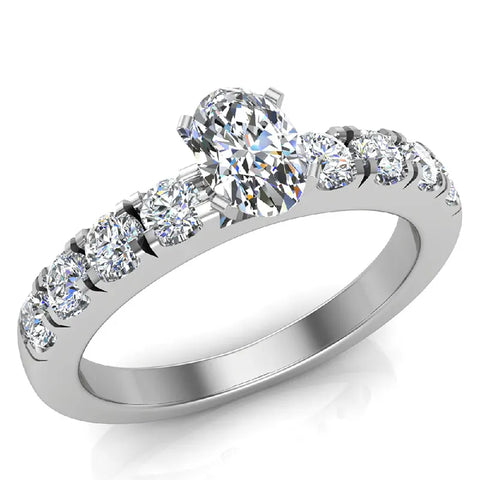 Engagement Ring for Women Oval Cut Diamond 18K Gold GIA - White Gold