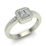 Princess Diamond Ring Promise Style Petite Cushion Halo 14K Gold-G,SI - White Gold