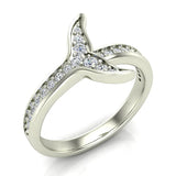 Fish-Tail Design Shank Eternity Band Wedding Ring 14K Gold (G,SI) - White Gold
