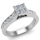 0.70 Ct Four Quad Princess Diamond Cathedral Accent Engagement Ring 14K Gold-I,I1 - White Gold