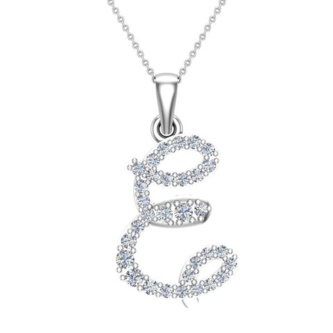 Initial pendant E Letter Charms Diamond Necklace 18K Gold-G,VS - White Gold