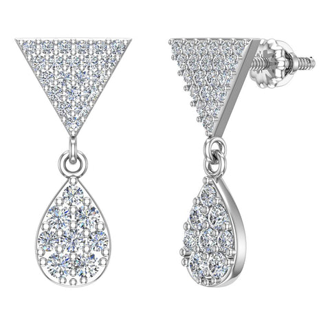 Diamond Dangle Earrings Tear Drop Cluster Triangle Top 14K Gold 0.72 ct-I,I1