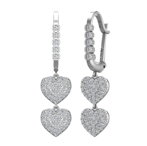 Heart Diamond Dangle Earrings Dainty Drop Style 18K Gold 1.18 ct-G,VS - White Gold