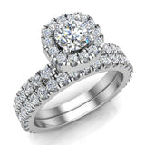Wedding Ring Set for Women Cushion Halo Round Diamond 14K Gold-I,I1 - White Gold