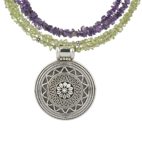 Artisan Crafted Sterling Medallion w/ Amethyst & Peridot Coils
