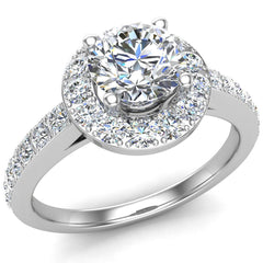 1 ct Halo Style Round Diamond Engagement Ring For Women 14k White Gold
