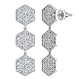 Hexagon Diamond Chandelier Earrings Waterfall Style 14K Gold-I,I1 - White Gold