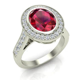 Classic Oval Ruby & Diamond Fashion Ring 14K Gold - White Gold