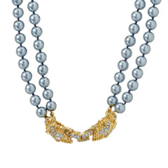 Kenneth Jay Lane's Pave' Lion Simulated Pearl Necklace