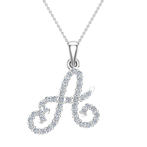 Initial pendant A Letter Charms Diamond Necklace 14K Gold-G,I1 - White Gold