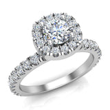 Halo Diamond engagement rings petite Round brilliant 14K 1.05 ctw I,I1 - White Gold