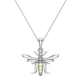Insect Pendant Mosquito Charm Fly Necklace 14K Gold 0.09 ctw - White Gold