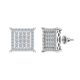 Square Cube Diamond Studded Earrings 18K Gold-G,VS - White Gold