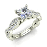 Princess-Cut Solitaire Diamond Braided Shank Engagement Ring 18K Gold-G,VS - White Gold