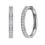 14K Gold Hoop Earrings 29mm Diamond Line Setting Click-in Lock-G,SI - White Gold