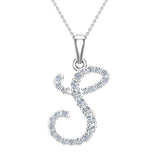 Initial pendant S Letter Charms Diamond Necklace 18K Gold-G,VS - White Gold