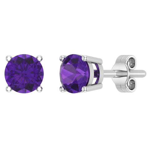 2.00 carat Purple Amethyst Gemstone Stud Earrings 14K Gold Round Cut - White Gold