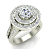 Statement Round Diamond Double Halo Split Shank Engagement Ring 1.77 ctw 18K Gold (G,SI) - White Gold